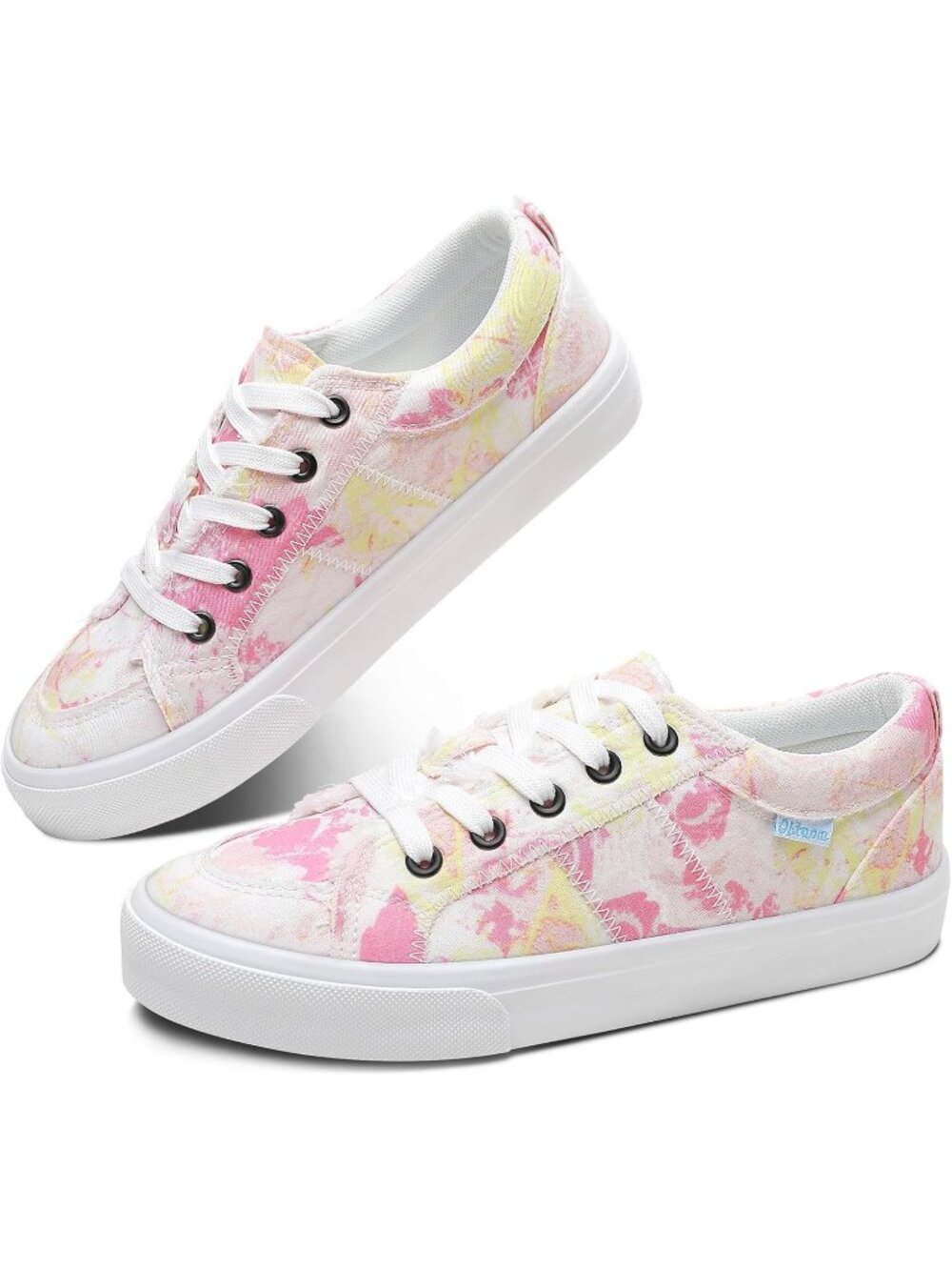 🆕Women's Pink White Sneakers Cute Lace up Canvas Shoes Low Top Washed Casual